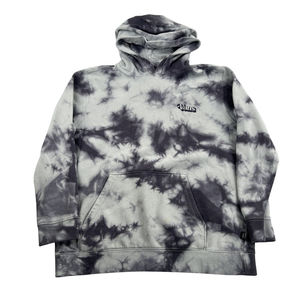 Vans Tie Dye Pullover Hoodie XL Grey Black Women Skate Streetwear Graphic Logo